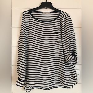 Loft navy and white stripe blouse